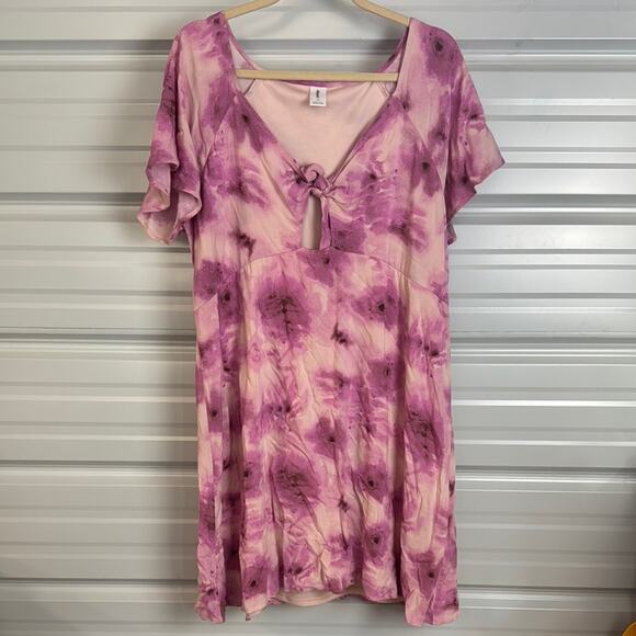 Abound Pink Flutter Sleeve v- Neck Tie Neck Sundress - Picture 1 of 8